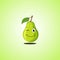 Green simple winking character cartoon pear. Cute smiling pear icon isolated on green background