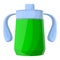 Green sippy cup icon, cartoon style