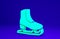 Green Skates icon isolated on blue background. Ice skate shoes icon. Sport boots with blades. Minimalism concept. 3d