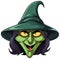 Green Skinned Old Witch Face Cartoon