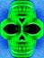 Green skull with blue background