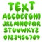 Green slime font. Alphabet with flow drops