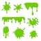 Green slime. Goo spooky dripping liquid, blots and splashes. Border for halloween scary slime banner. Vector isolated