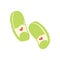 Green slippers with heart illustration. Summer sliders isolated vector clipart
