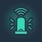 Green Smart flasher siren system icon isolated on blue background. Emergency flashing siren. Internet of things concept