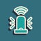 Green Smart flasher siren system icon isolated on green background. Emergency flashing siren. Internet of things concept