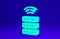 Green Smart Server, Data, Web Hosting icon isolated on blue background. Internet of things concept with wireless