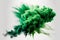 Green smoke bomb exploding against white background