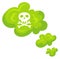 Green smoke with skull sign. Cartoon toxic cloud