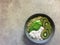 Green smoothie bowl with buckwheat, kiwifruit and chia pudding