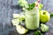 Green smoothie with celery, broccoli, apple