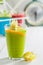 Green smoothie with fruity yogurt