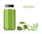 Green smoothie. Glass smoothie bottle with green liquid and ingredients. Vegetable Greens, spinach, arugula isolated on