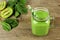 Green smoothie in a jar downward view