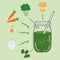 Green smoothie recipe. With illustration of ingredients.