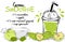 Green smoothie recipe with illustration of ingredients. Healthy food poster