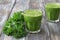 Green smoothies with kale, banana and lemon