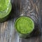 Green smoothies with kale, banana and lemon