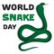 Green snake cobra with title. World snake day