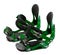 Green snowboard bindings on white