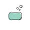 Green soap vector icon. Cute soap bar with bubbles isolated on white background. Minimalist linear vector illustration.