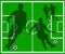 Green soccer field with player silhouettes