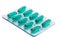 Green soft gel capsules pills in blister pack