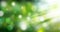 Green solar abstract background, blurred bokeh, sunbeam, nature, spring, summer background, circles, yellow, green, white, blue