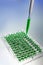 Green Solution Scientific Research With a Pipette and Cell Plate