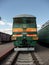 Green Soviet train at Rizhskaya Railway Museum in Moscow