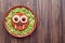 Green spaghetti pasta scary halloween food vampire monster with smile