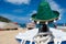 Green Spanish straw hat at beach