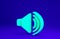 Green Speaker volume, audio voice sound symbol, media music icon isolated on blue background. Minimalism concept. 3d