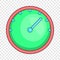 Green speedometer icon, cartoon style