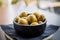 Green spicy olives spanish tapa