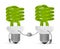 Green spiral light bulb characters handshaking isolated