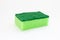 Green sponges for cleaning and washing dishes on white background
