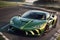 A Green Sports Car, an Engineering Marvel, Making Its Way on the Race Track with its Driver. AI generated