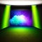 green spotlights shine on stage floor in dark room, idea for background, backdrop, mock up, Generative Ai