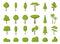 Green spring tree bush flat icon forest vector set