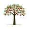 Green Spring Tree with Leaves and red apple fruits. Vector Illus