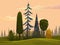 Green spruce tree in flat design. Evergreen conifer tree conical shape. Bushes and forest plants