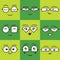 Green square stickers emoticons smile faces icons set with different sunglasses