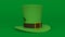 Green St. Patrick`s hat, isolated on green background. Three-dimensional illustration