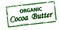 Green stamp with text Organic cocoa butter