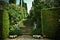 Green steps and hedges in a botanic