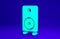 Green Stereo speaker icon isolated on blue background. Sound system speakers. Music icon. Musical column speaker bass