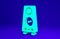 Green Stereo speaker icon isolated on blue background. Sound system speakers. Music icon. Musical column speaker bass