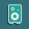 Green Stereo speaker icon isolated on green background. Sound system speakers. Music icon. Musical column speaker bass