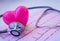 Green stethoscope and pink Heart.